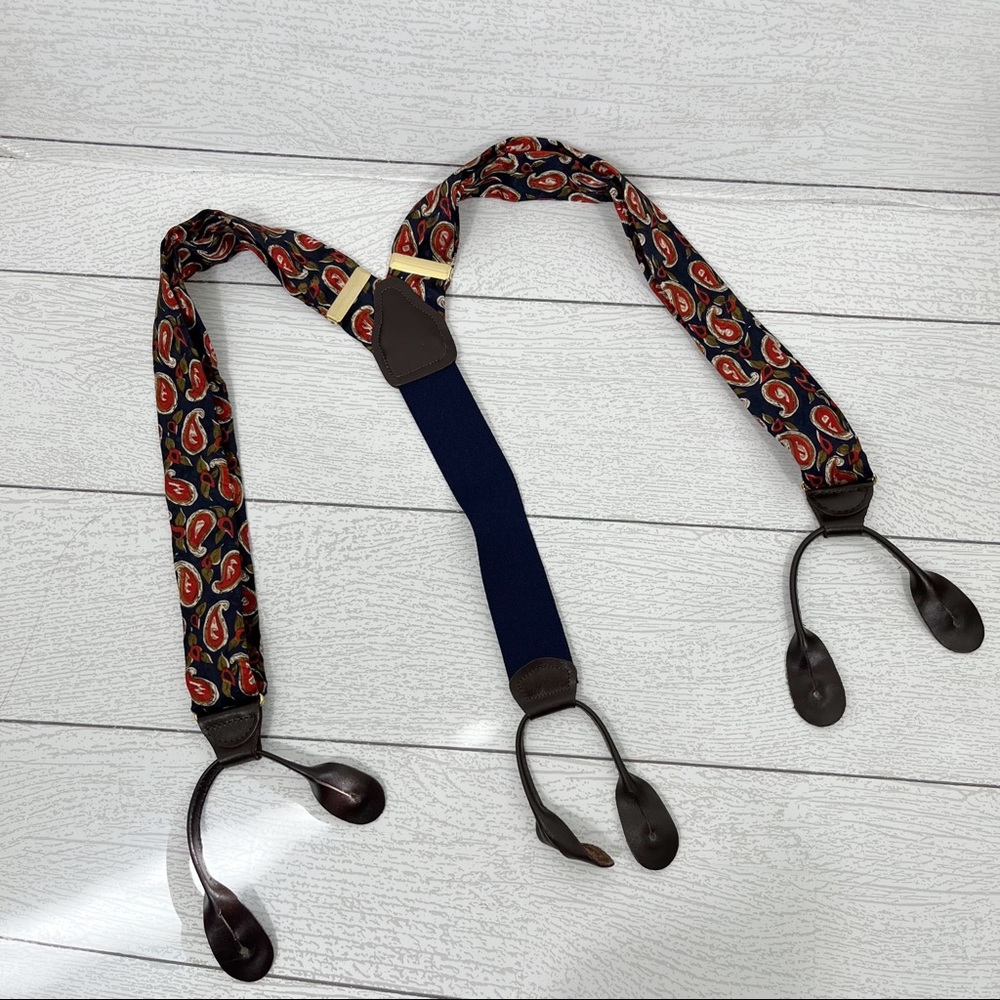 Vintage‎ CAS Germany Blue Red Paisley Patter Elastic Satin Suspender